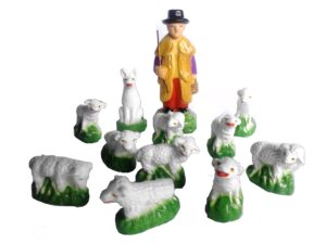 Pastor + cão + 10 ovelhas