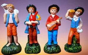 Menino com cordeiro, Tocador de gaita de foles, menino com viola, menino com cesto ao ombro